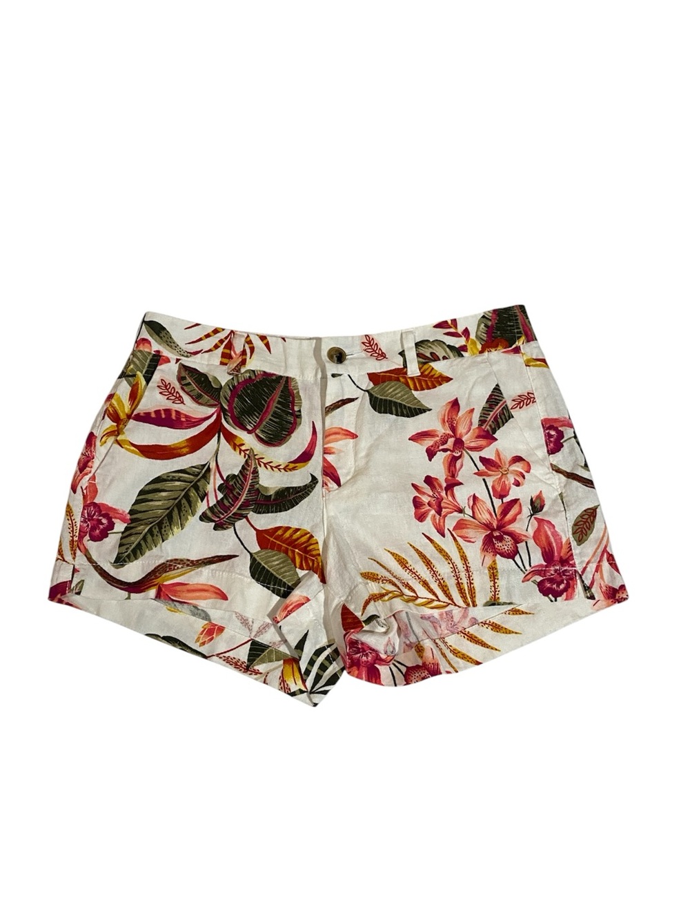 Old Navy Everyday Short Mid Rise Size 6 Linen Blend White Tropical Resort NWT
